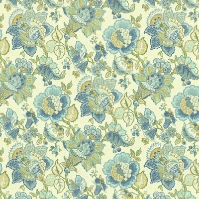 Kasmir Parisian Park Waterfall in 1453 Blue Cotton  Blend Fire Rated Fabric Heavy Duty CA 117  Vine and Flower  Jacobean Floral   Fabric